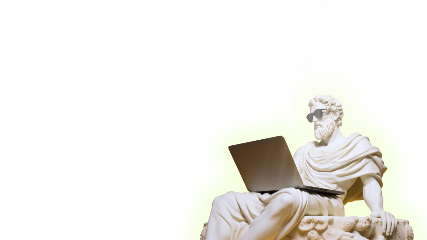 Classical statue with laptop